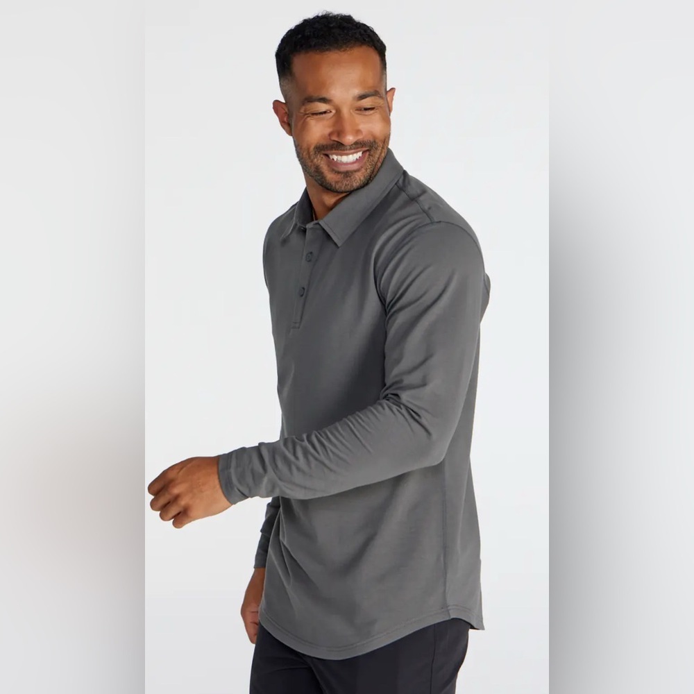 BYLT Drop Cut Long Sleeve LUX Polo Charcoal XXL NWOT - Picture 2 of 6